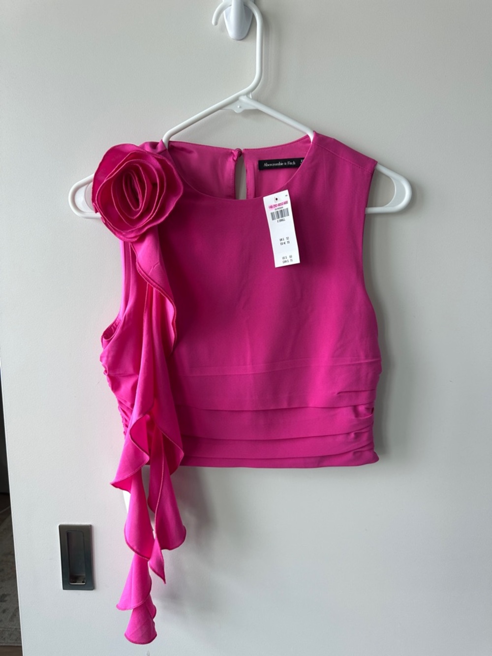 Abercrombie & Fitch Hot Pink Floral One-Shoulder Ruffle Crop Top